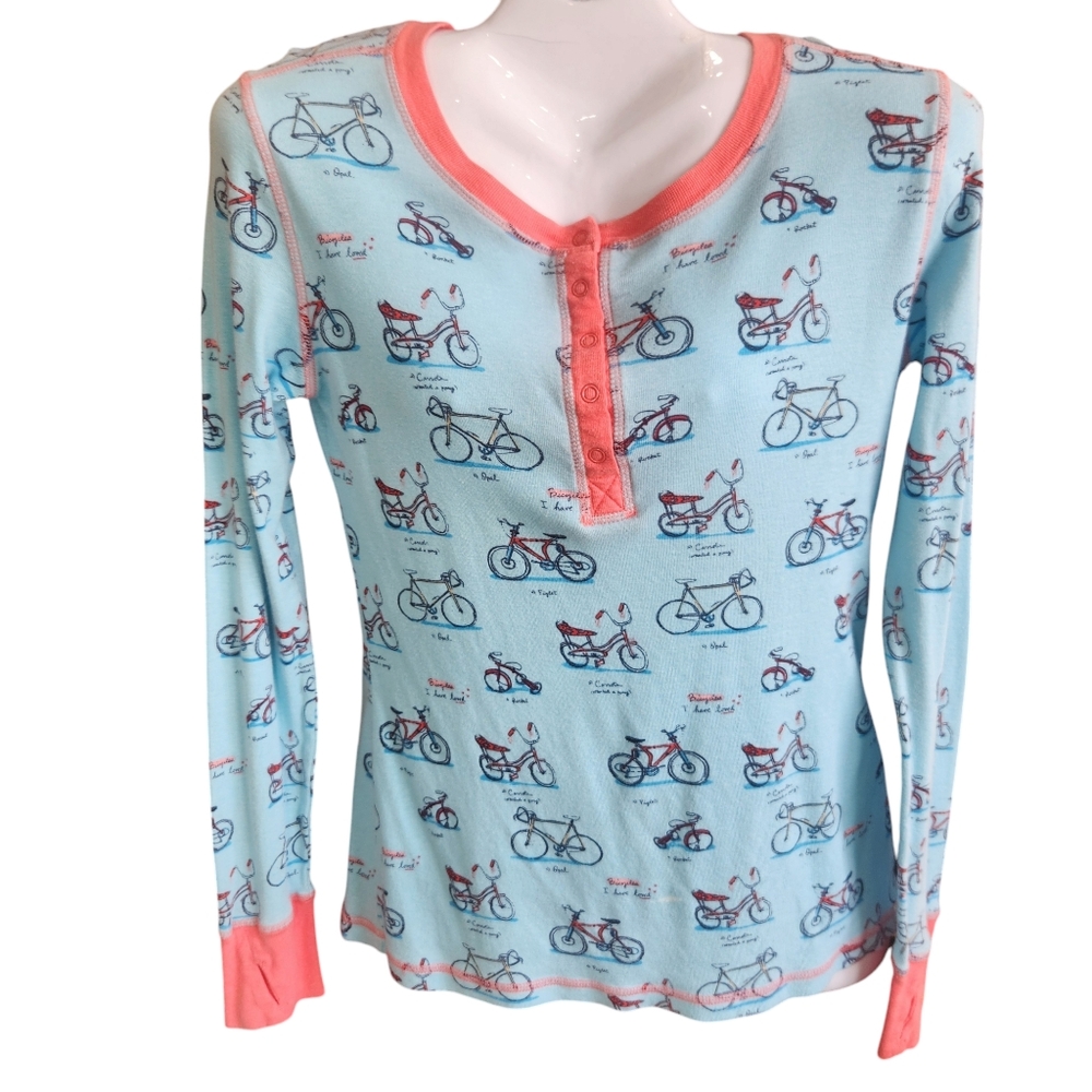 Munki Munki Novelty Print Long Sleeve Snap Henley Thumb Holes Casual/PJ Top XL